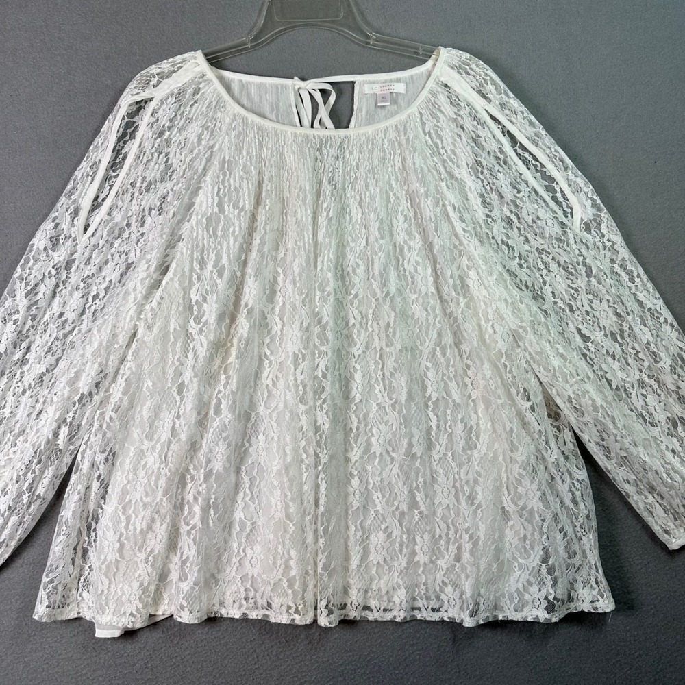 LC Lauren Conrad White Lace Cold Shoulder Blouse Tie Back Romantic XL‎ White